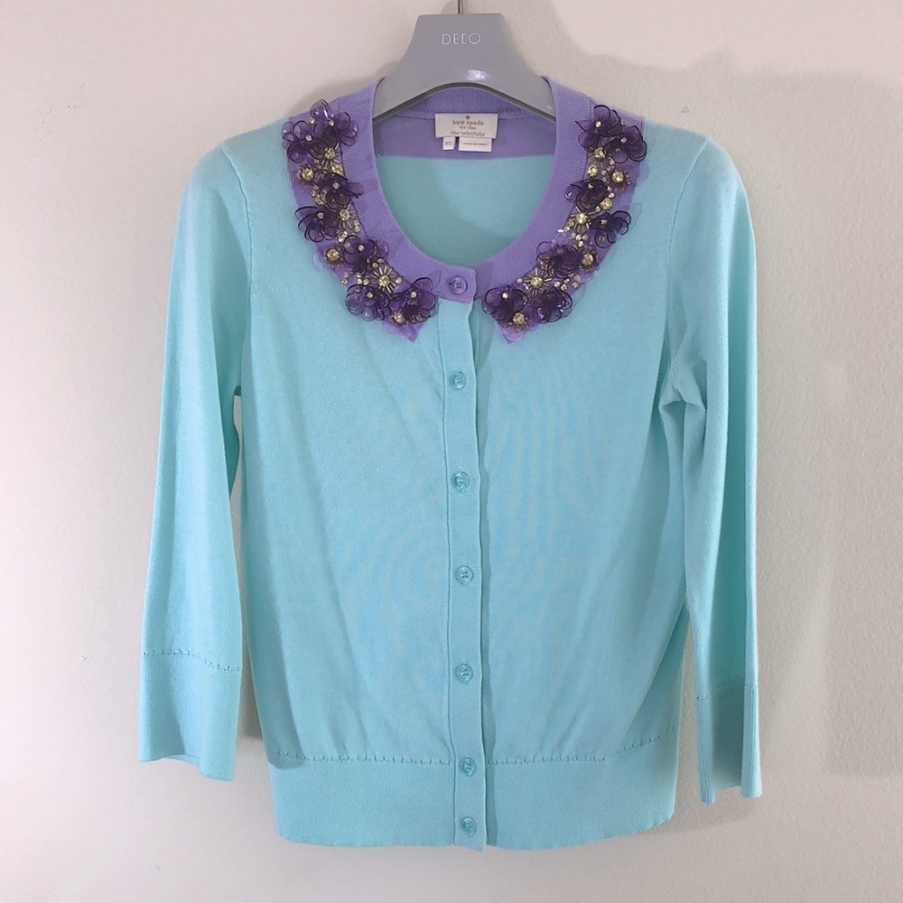 Kate Spade XS Cotton Cardigan with Flower Embellishments